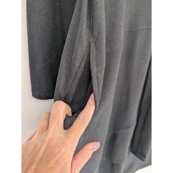 LOGO Lori Goldstein Black Lagenlook Asymmetric Hem V Neck Duster Cardigan MP - Picture 6 of 10